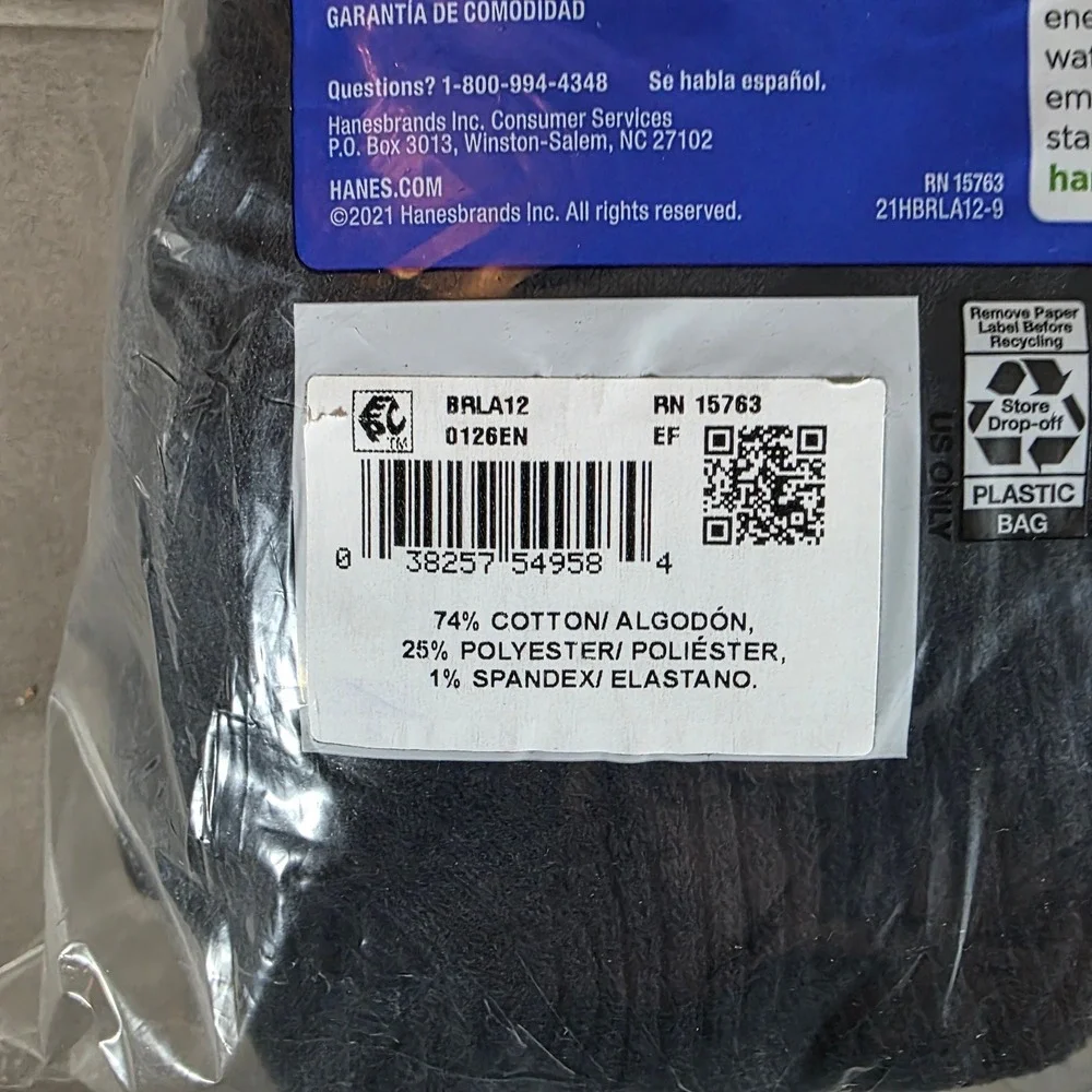 Hanes Boys Cushion Ankle Socks 12 Pair Pack Black Size Large Shoe 3-9 BRLA12